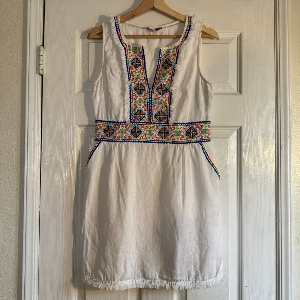 Calypso St. Barth Gamasa Sleeveless Linen Embroidered Dress Small